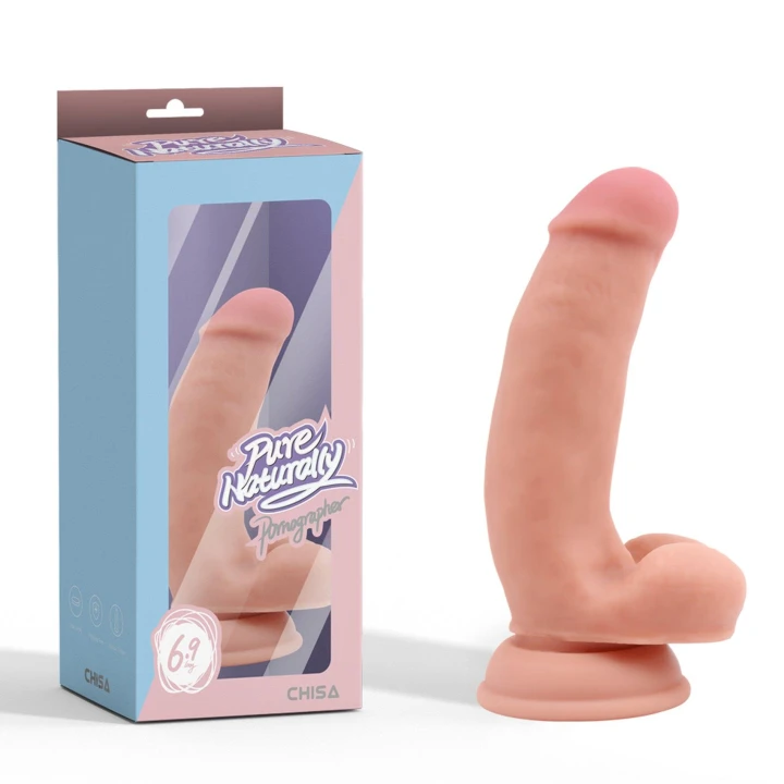Dildo Pure Naturally - Płynny silikon, długość 17,6 cm, średnica 4 cm, przyssawka