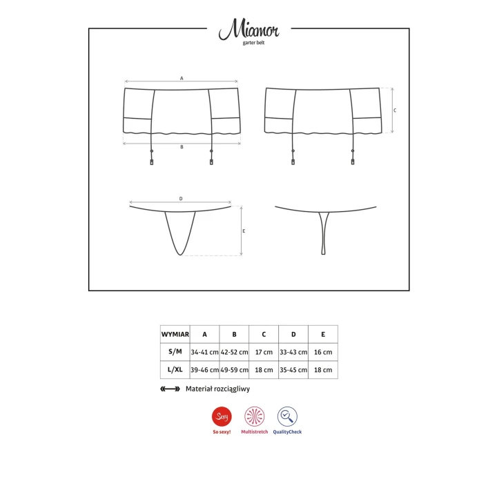 Pas do pończoch OBSESSIVE Miamor, L/XL, koronkowy, regulowane paski, gładkie stringi