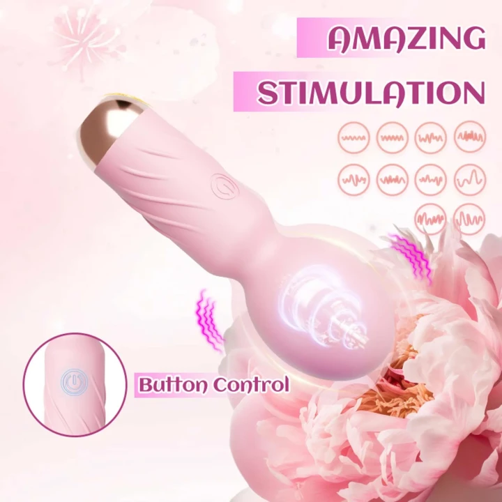 Masażer Mini - Cute Mini Wand Purple, 10 trybów wibracji, wodoodporny, silikonowy