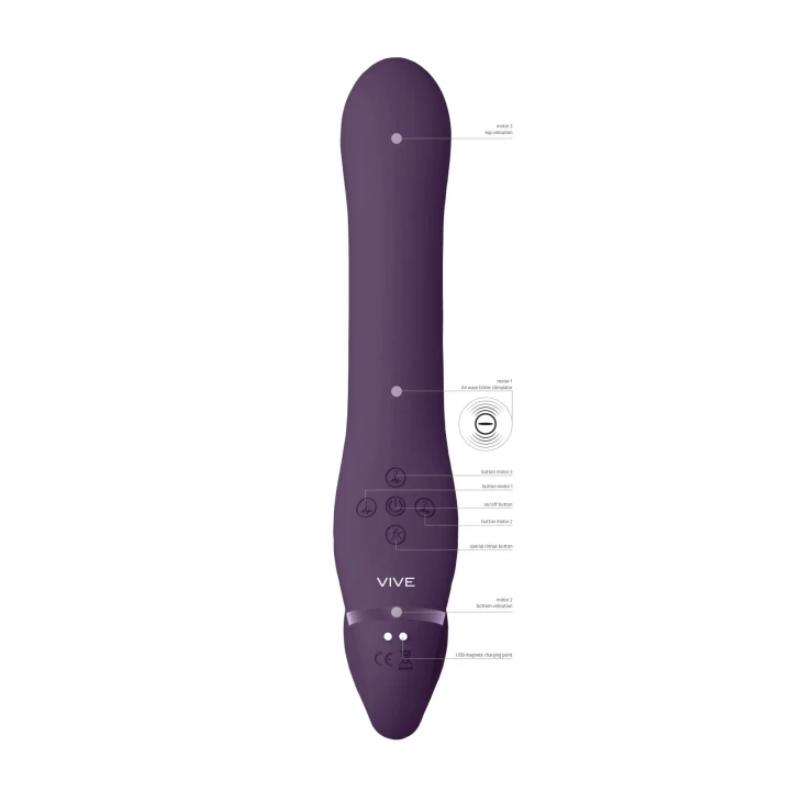 Strapon G-spot VIVE z 3 silnikami, 10 trybami, wodoodporny, silikonowy