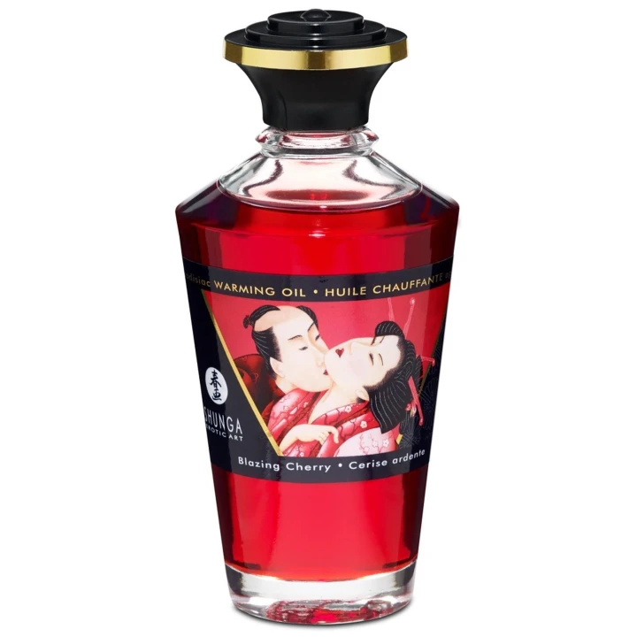 Olej Warming - Shunga Blazing Cherry, 100 ml, aromat wiśni, efekt rozgrzewający