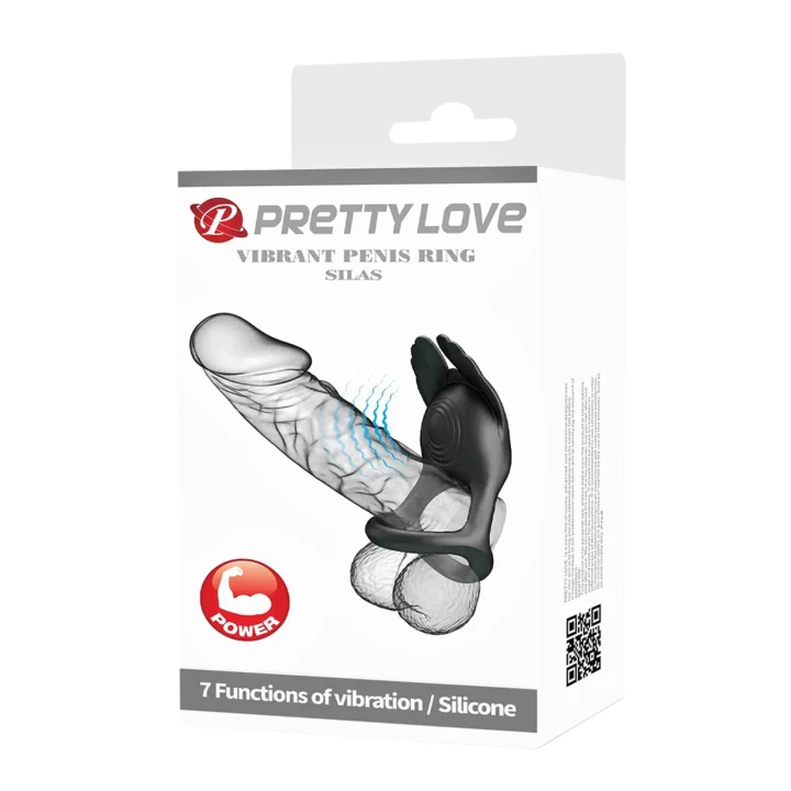 Pierścień wibrujący z silikonu PRETTY LOVE - 7 trybów, czarny, dla dłuższej erekcji