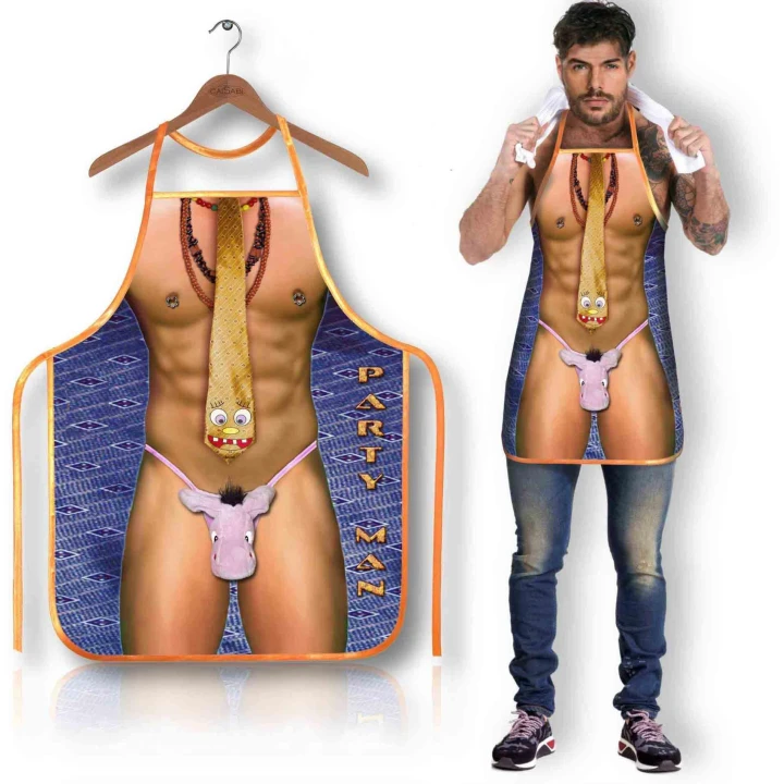 Fartuszek kuchenny, Party Man, zabawny nadruk, materiał wysokiej jakości, idealny na imprezy