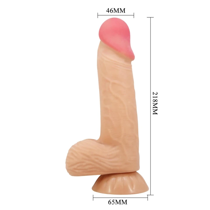 Dildo BAILE - TPR, 8,1'' z przyssawką, realistyczny z przesuwającą się skórą