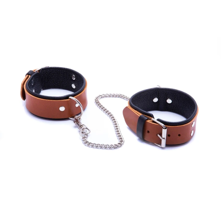 Kajdanki na nogi Kajdanki-WHIPS, skórzane koniakowe, regulowane, szerokość 4cm