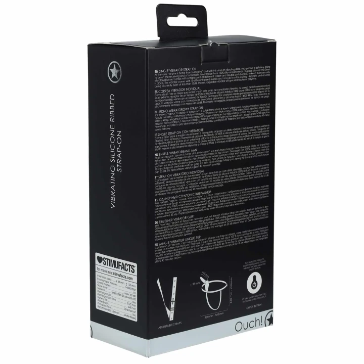 Wibrator strap-on Ouch! - silikonowy, 10 prędkości, ładowalny, czarny