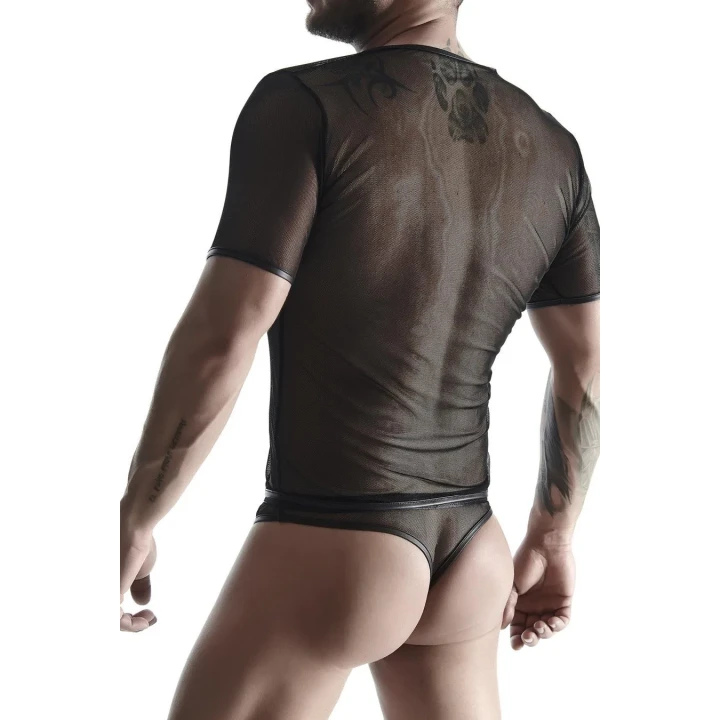Koszulka męska REGNES FETISH PLANET - Elastyczna siateczka, v-neck, XXL, transparentna elegancja