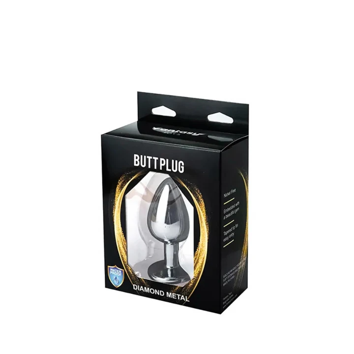 Butt Plug Metalowy z Niebieskim Diamentem, 9 cm, Szer. 4 cm, Bezniklowy