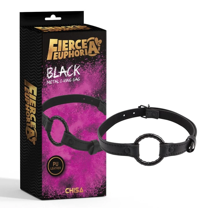 O-ring Gag metalowy 4,7 cm, regulowany pasek, PU+Metal, czarny