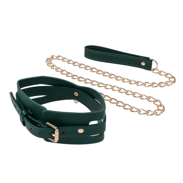 Obroża i Smycz — Indica Cutout — aksamitne wykończenie, złote okucia, regulowana