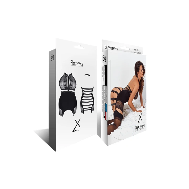 Sukienka wieczorowa DEMONIQ Kolekcja Lady X, z koronkowym dekoltem, czarna, S-XXL