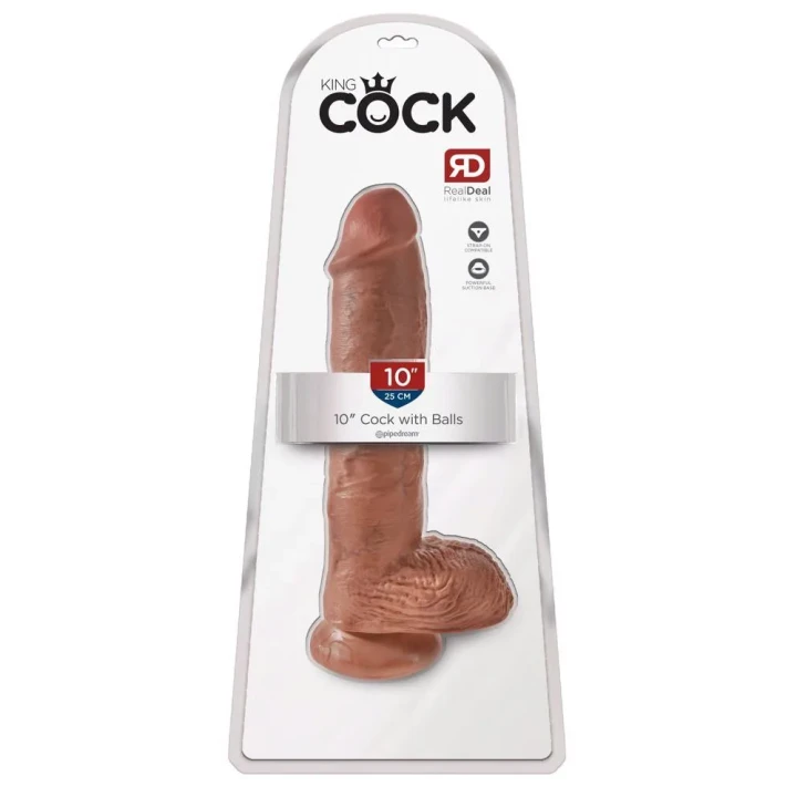 Dildo King Cock 10 cali, 5,1 cm średnica, z przyssawką, tan