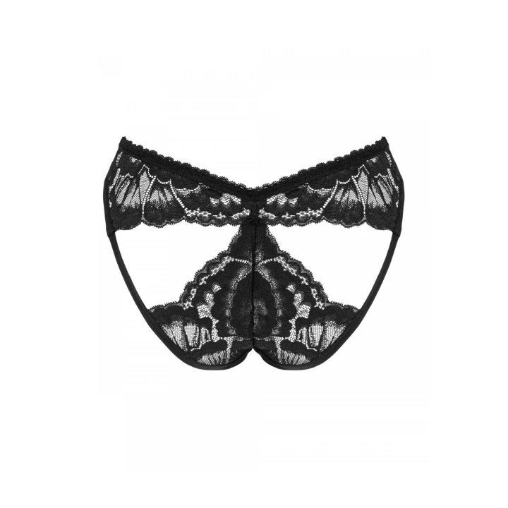Figi koronkowe Alessya - OBSESSIVE, czarne, zmysłowe wycięcia, biżuteryjna zawieszka