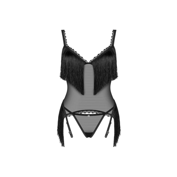 Gorset i stringi OBSESSIVE Sherila XL/2XL, regulowane ramiączka, przezroczysty materiał
