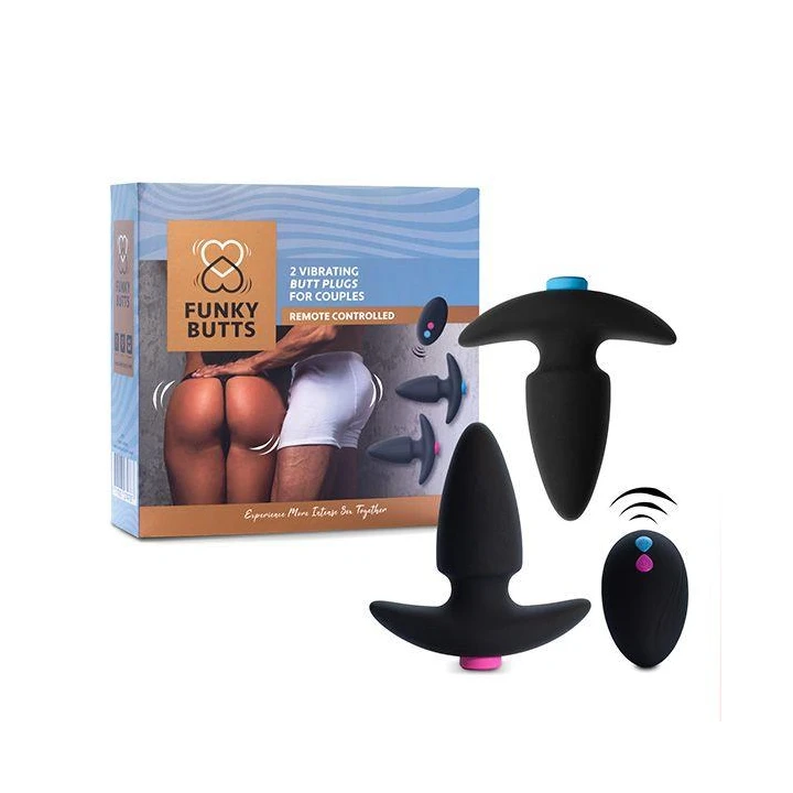 Wtyczki analne - FeelzToys FunkyButts, 2 wibracje, pilot zdalnego sterowania, wodoodporne
