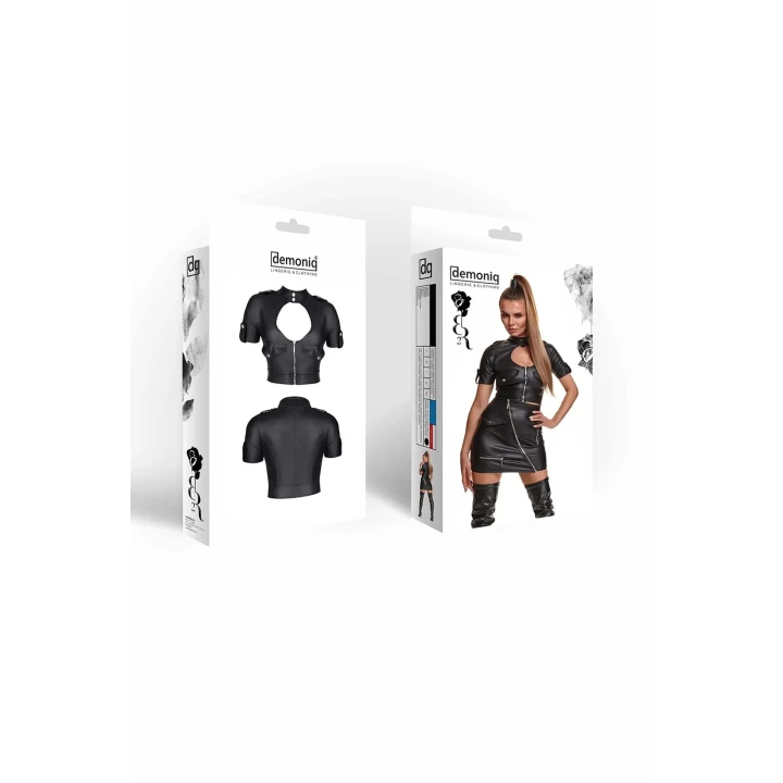 Bluzka militarna DEMONIQ Kolekcja Black Rose 2.0, ekoskóra, czarna, zamek błyskawiczny, XL