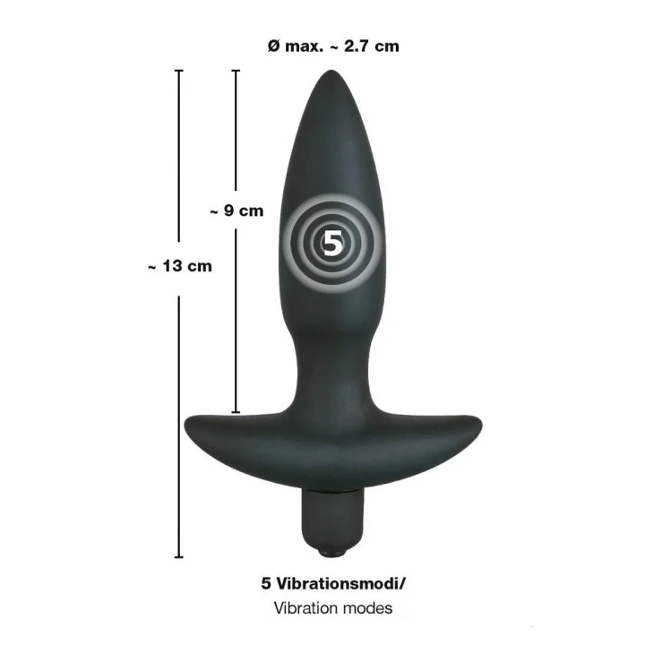 Wtyczka analna silikonowa Black Velvets Vibr. 5-stopniowa wibracja, 13 cm długości