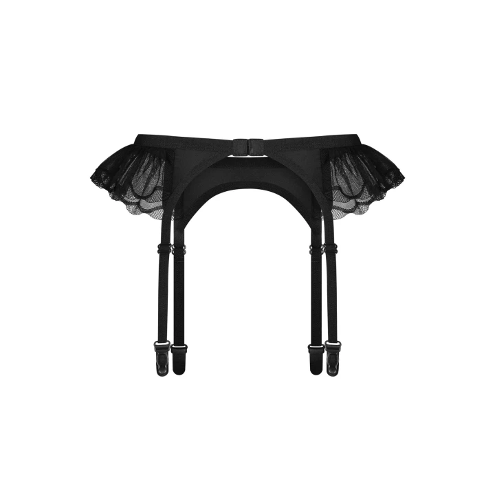 Pas do pończoch OBSESSIVE Stelisa, 2XL/3XL, regulowany, głęboka czerń, elegancka lamówka