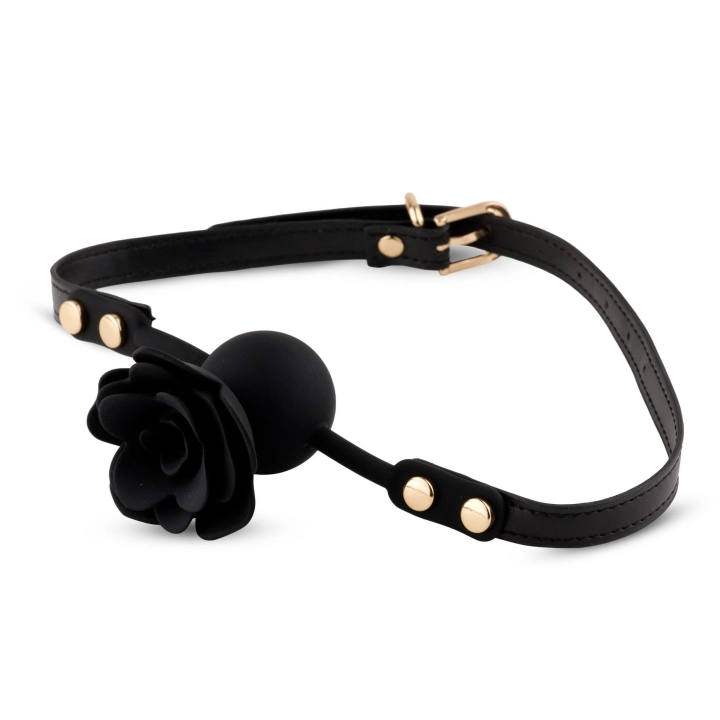 Ball Gag Black Rose – silikonowa kulka 4,2 cm, pasek regulowany 65 cm, złote detale