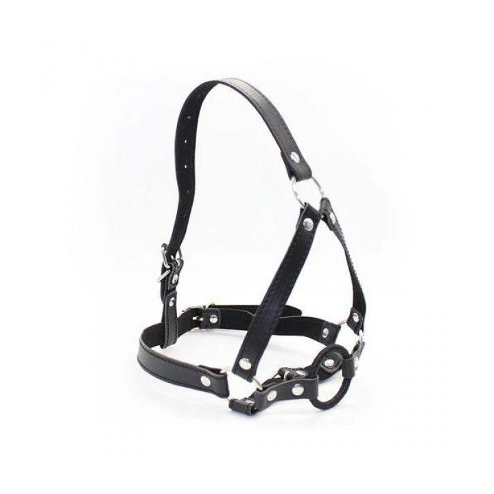 Uprząż na głowę z pierścieniowym kneblem Toez4Lovers, skóra, stal, regulowana