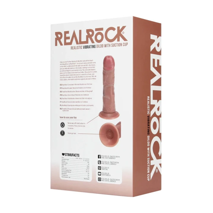 Wibrujące dildo RealRock® - 15,5 cm, Naturalny kolor, Przyssawka, Elastyczny materiał