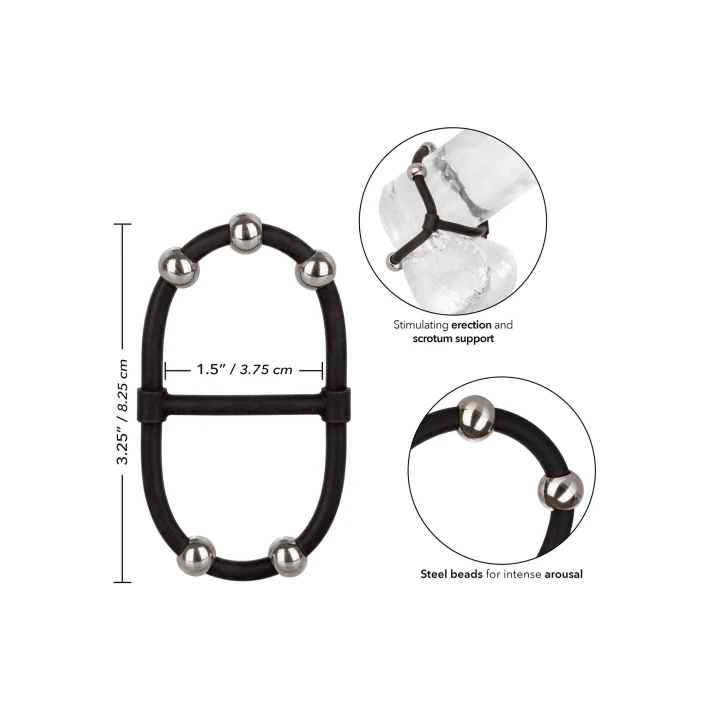 Pierścień erekcyjny z kuleczkami ze stali inox - silikon, 3.75 cm, dwukrotny efekt