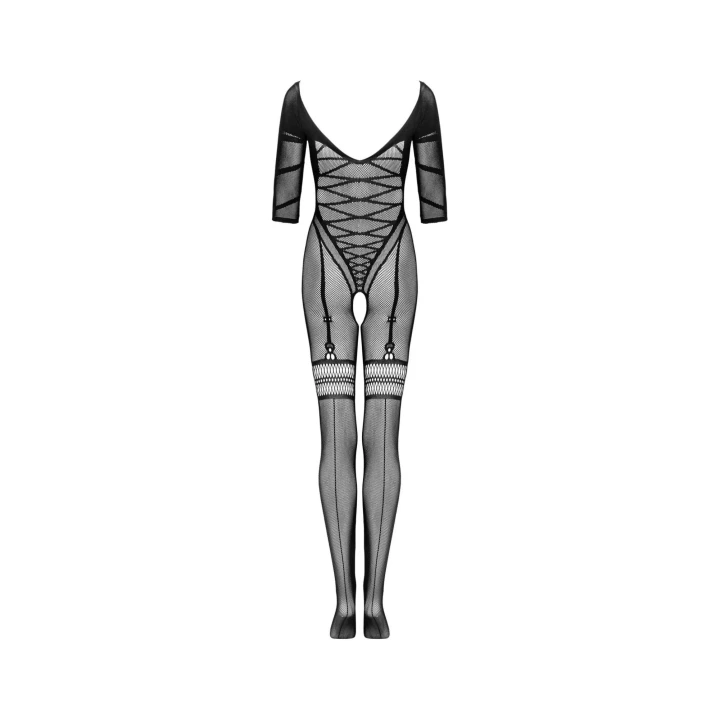 Bodystocking OBSESSIVE G329 - czarny, imitacja gorsetu, otwarty krok, S/M/L