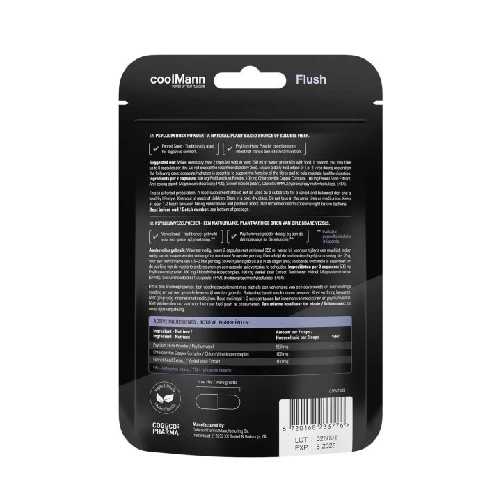 Suplement diety CoolMann FLUSH - 60 kapsułek, błonnik, naturalne oczyszczanie, komfort trawienia