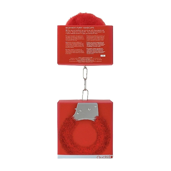 Kajdanki Furry dla Początkujących - Czerwone, Metalowe, Z Funkcją Uwalniania