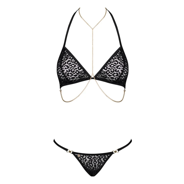 Bielizna Pantheria, OBSESSIVE, czarna, regulowane ramiączka, zmysłowe łańcuszki