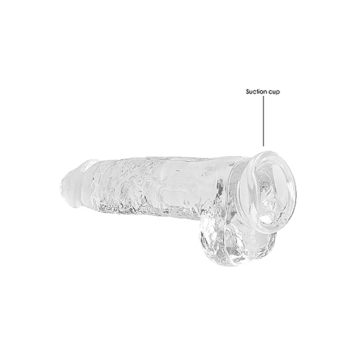 Dildo REALROCK Crystal Clear 23 cm, realistyczne jądra, mocna przyssawka, wodoodporne