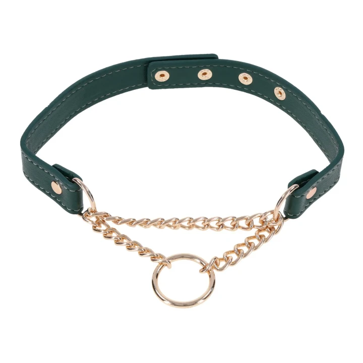 Kołnierz ozdobny Indica Day Collar — eko-skóra szmaragdowa, złote okucia, regulacja 38–48 cm