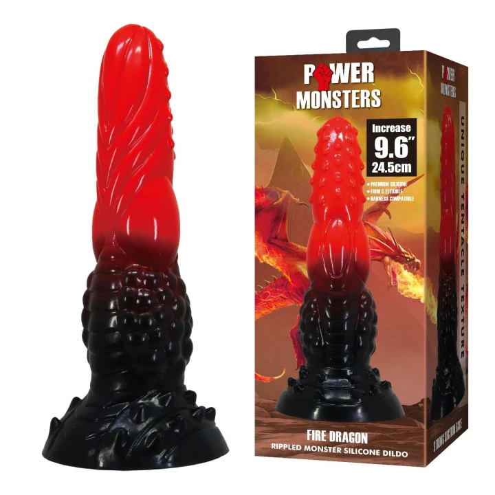 Dildo Power Monsters - 24,5 cm, pofalowany silikon, ultra-mocna przyssawka