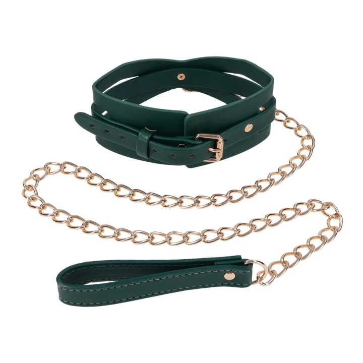 Obroża i Smycz — Indica Cutout — aksamitne wykończenie, złote okucia, regulowana