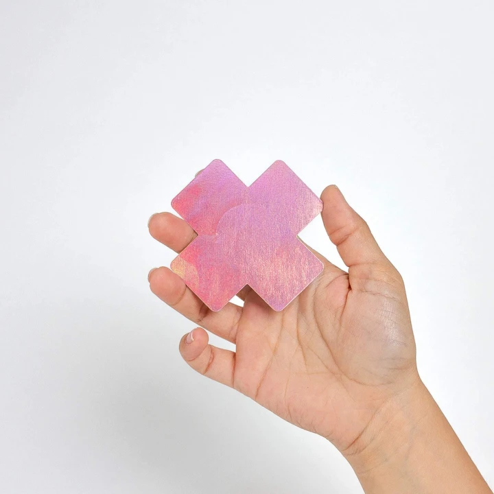 Nakładki na sutki, WOW BOOBS! - holograficzny krzyż, 2 kolory, 8 cm