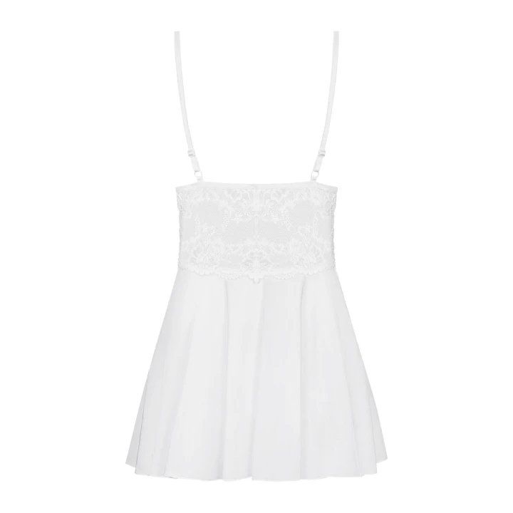 Babydoll OBSESSIVE, koronkowa biała, L/XL, z regulowanymi ramiączkami i stringami