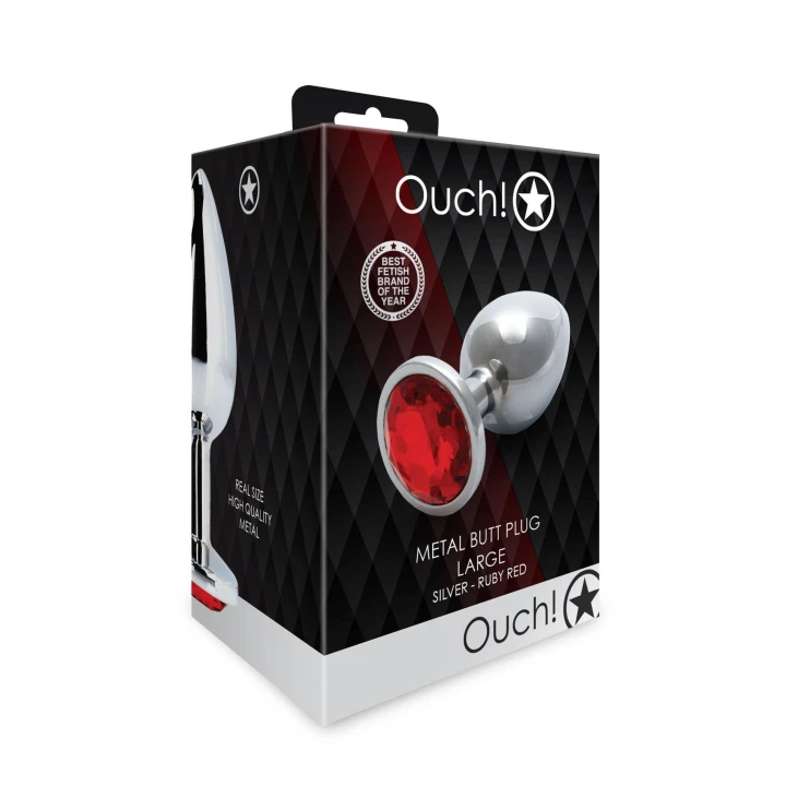 Zatyczka analna - Ouch! Large - Metaliczna, z kamieniami, wodoodporna