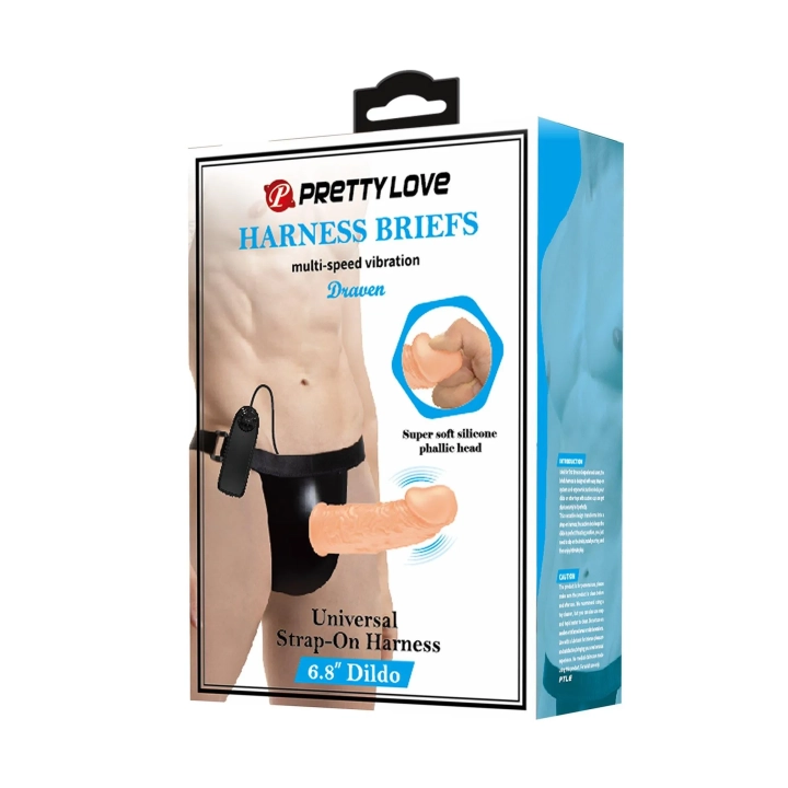 Dildo Draven Strap-On PRETTY LOVE, 6,8'' z regulowaną uprzężą, silikon, wibracje wieloprędkościowe