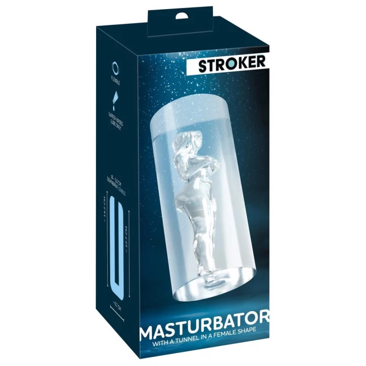 Masturbator tunelowy STROKER – przezroczysty kształt 3D, TPE, długość 14,2 cm