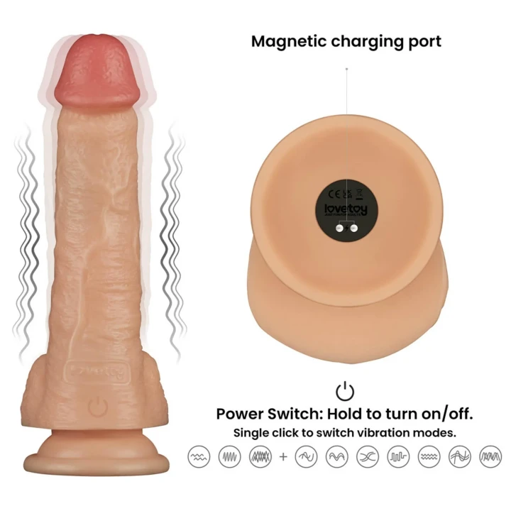 Dildo Power Basics 8'' - 10 trybów wibracji, wodoodporny, przyssawka