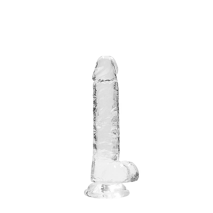 Dildo 7" REALROCK CRYSTAL CLEAR - realistyczne jądra, przyssawka, wodoodporny
