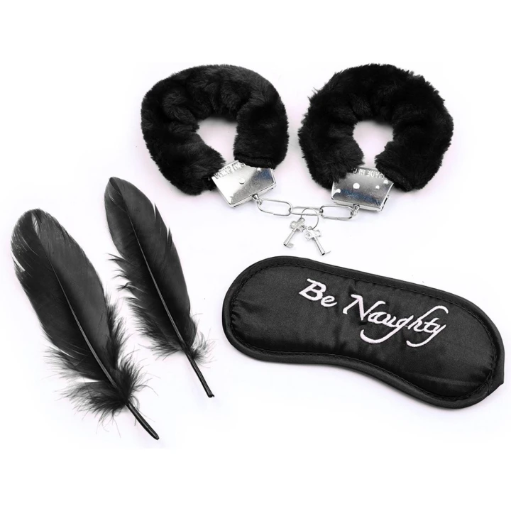 Zestaw do bondage - Fetish Fever - 4 elementy, czarny, z mankietami i maską