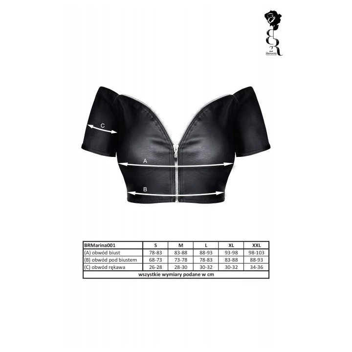 Top damski, DEMONIQ Kolekcja Silver Touch BRMARINA, czarny, elastyczna ekoskóra, srebrny zamek dekoracyjny