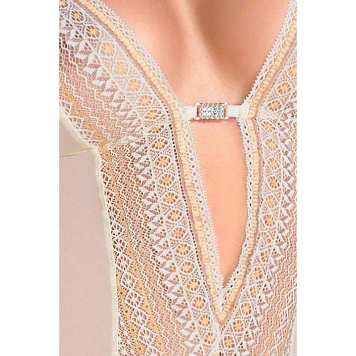 Gorset koronkowy CASMIR, regulowane ramiączka, beżowy, XXL/XXXL, stringi w komplecie