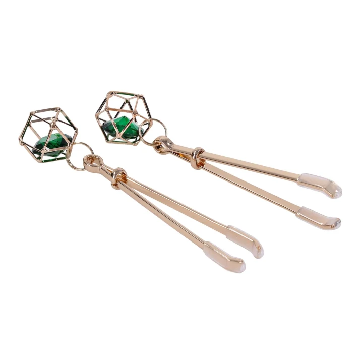 Klipsy na sutki Indica — regulowane zaciski, zielony kryształ, gumowe końcówki