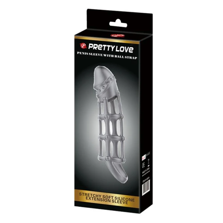 Rękaw Penisowy PRETTY LOVE z Paseczkiem na Jądra, Wodoodporny, Silikonowy, Szary