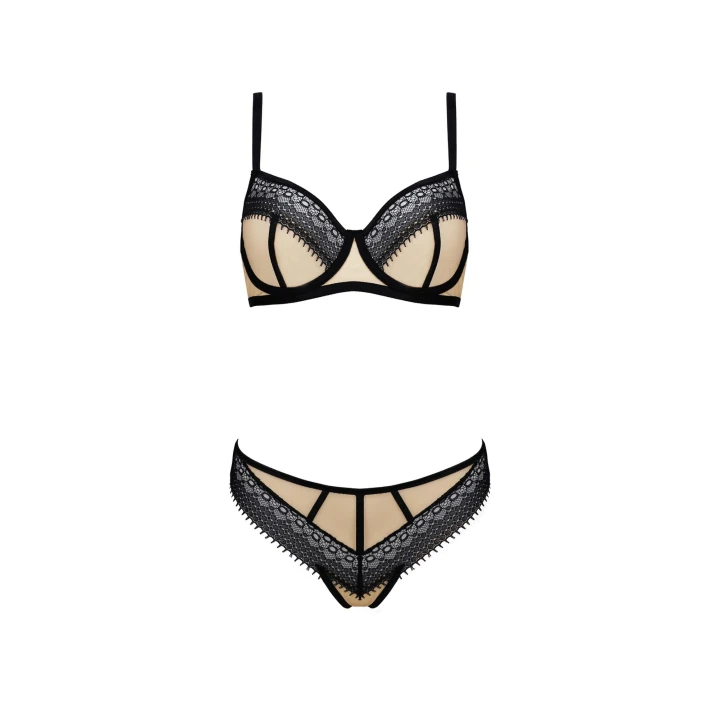 Bikini Casmir DENERYS beżowe S/M, koronkowe detale, paseczki, tiul 85% Poliamid