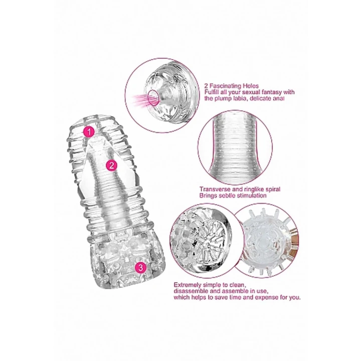 Masturbator SONO No. 68 - Przezroczysty, 15 cm, TPE, wodoodporny