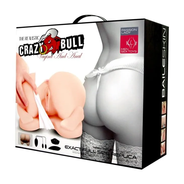 Wibrator realistyczny CRAZY BULL - podwójne otwory, wibracje, skóra TPR