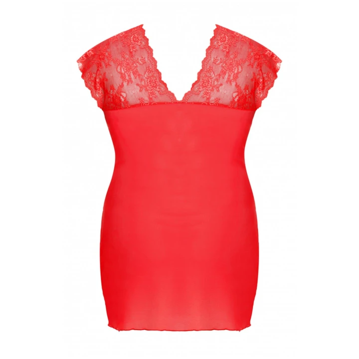 Koszulka nocna ANAIS PLUS SIZE, elastyczny materiał, koronka, czerwony kolor, XXL+